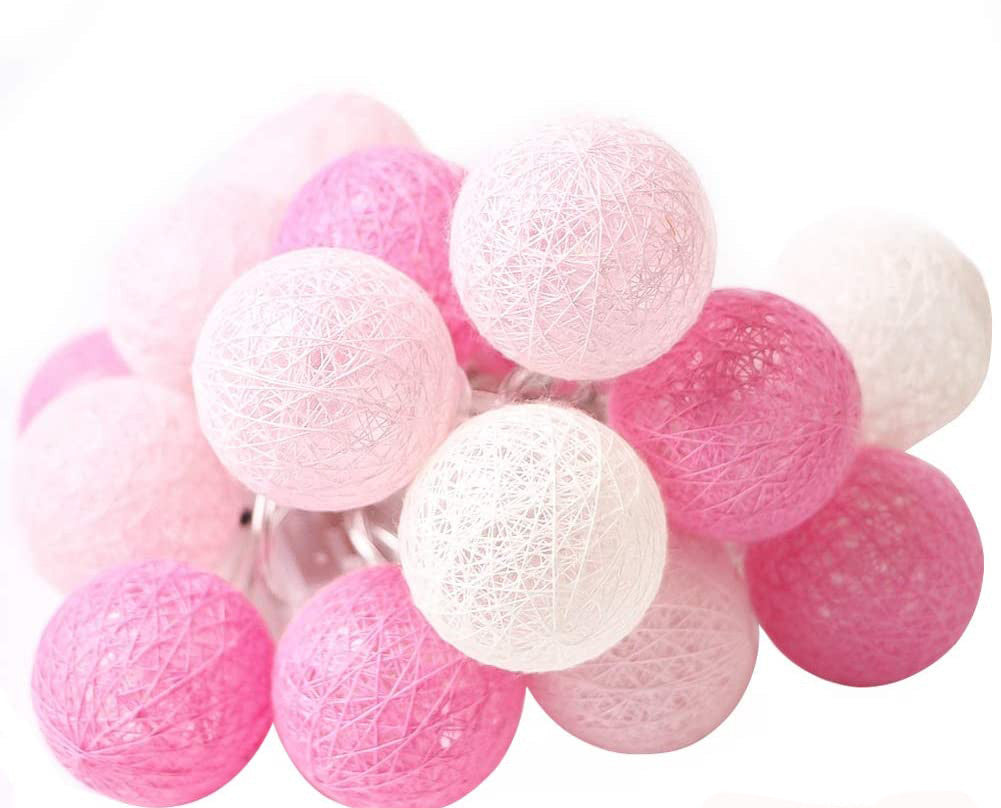 20 LED Pink 5cm Cotton Ball String Lights