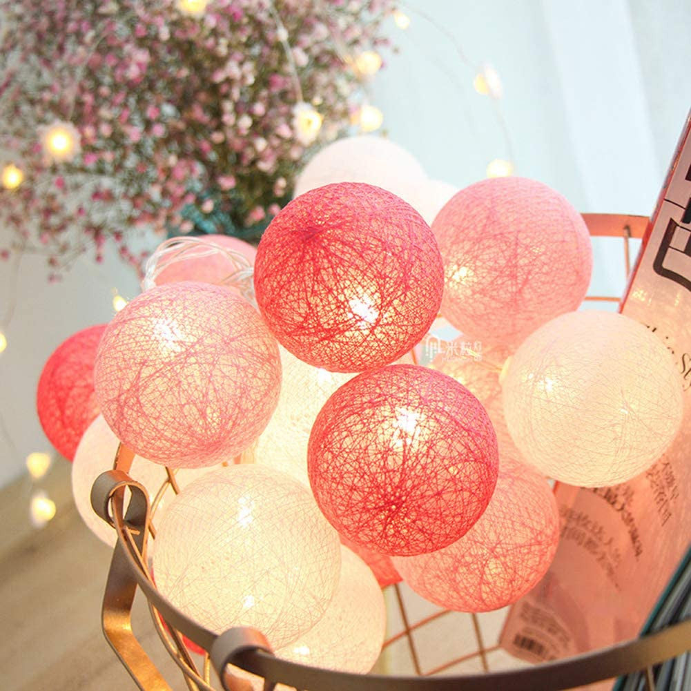 20 LED Pink 5cm Cotton Ball String Lights