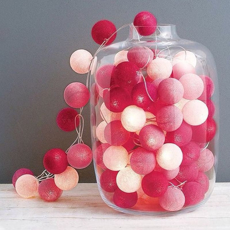 20 LED Pink 5cm Cotton Ball String Lights