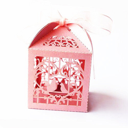 100 Piece Pack - Pink Dove Bird Heart Baby Birth naming Ceremony Bomboniere Favor Lolly Gift Card Box - SuperSaverAU - view 1