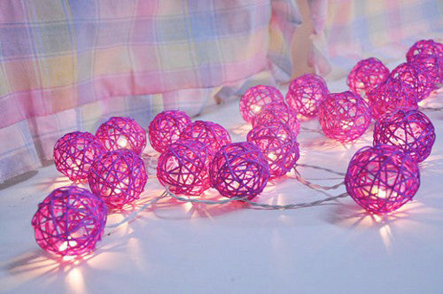 1 Set of Pink 5cm Rattan Cane 20 Ball Battery Powered 3m String Lights Christmas Gift Home Wedding Party Bedroom Decoration Table Centrepiece - SuperSaverAU - view 1