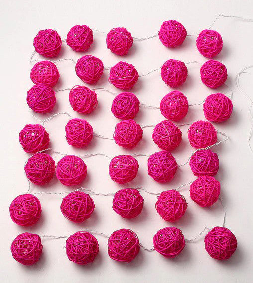 1 Set of Pink 5cm Rattan Cane 20 Ball Battery Powered 3m String Lights Christmas Gift Home Wedding Party Bedroom Decoration Table Centrepiece - SuperSaverAU - view 2
