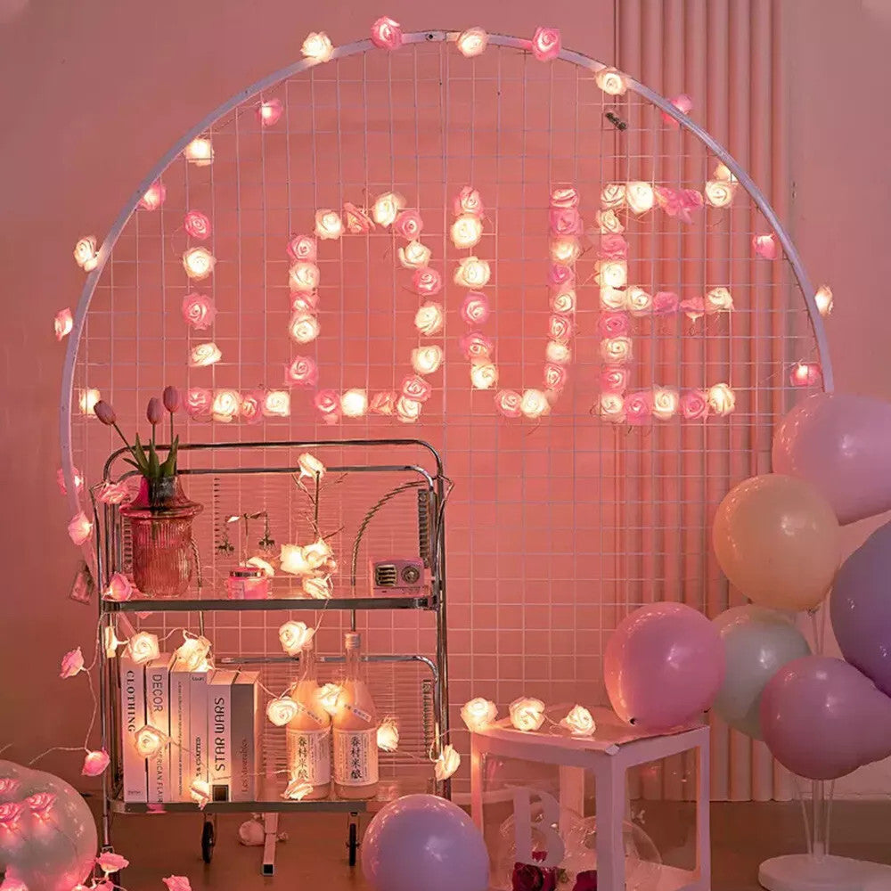 Premium Pink and White Rose 3D Fairy Lights - 20 LEDs, 3m