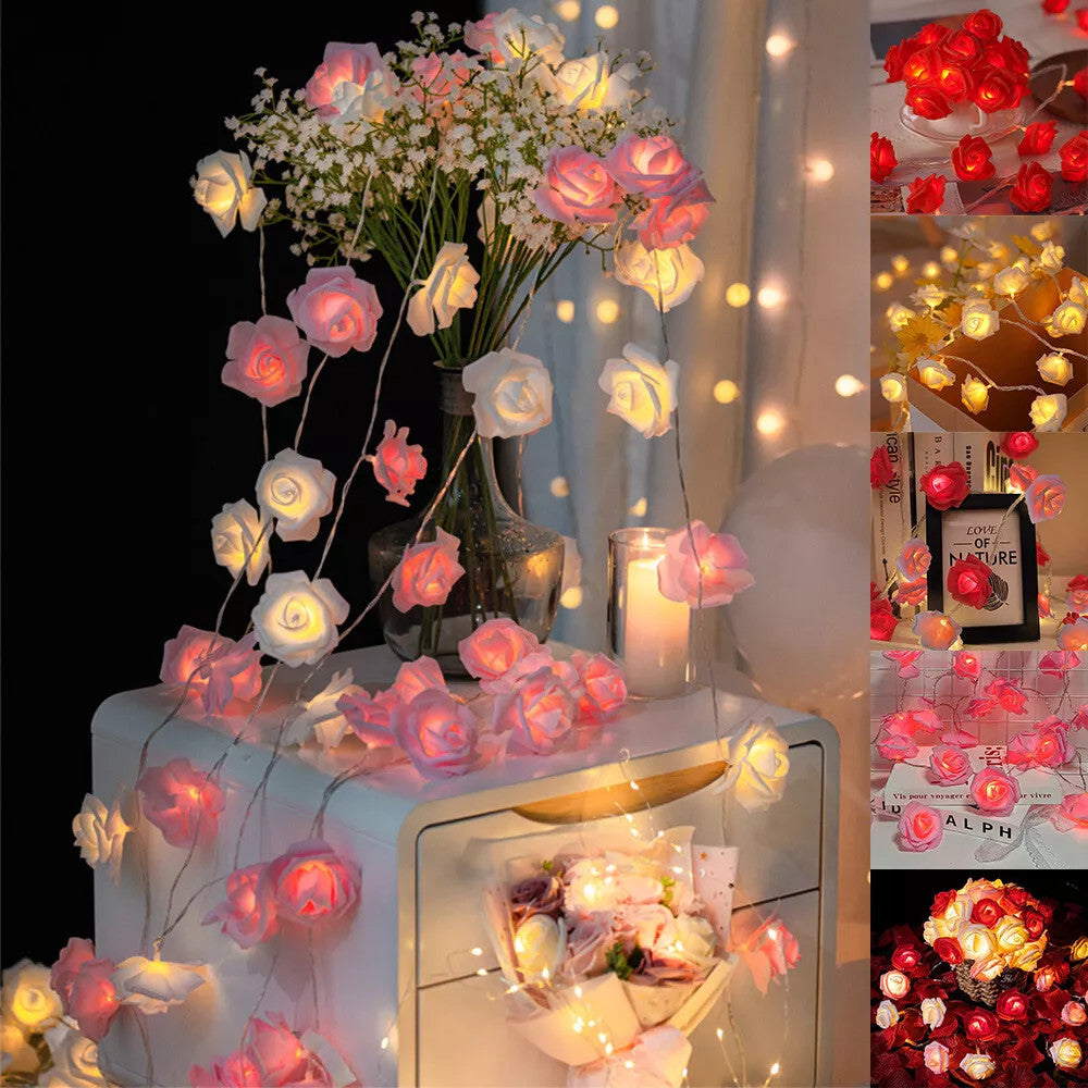 Premium Pink and White Rose 3D Fairy Lights - 50 LEDs, 5m