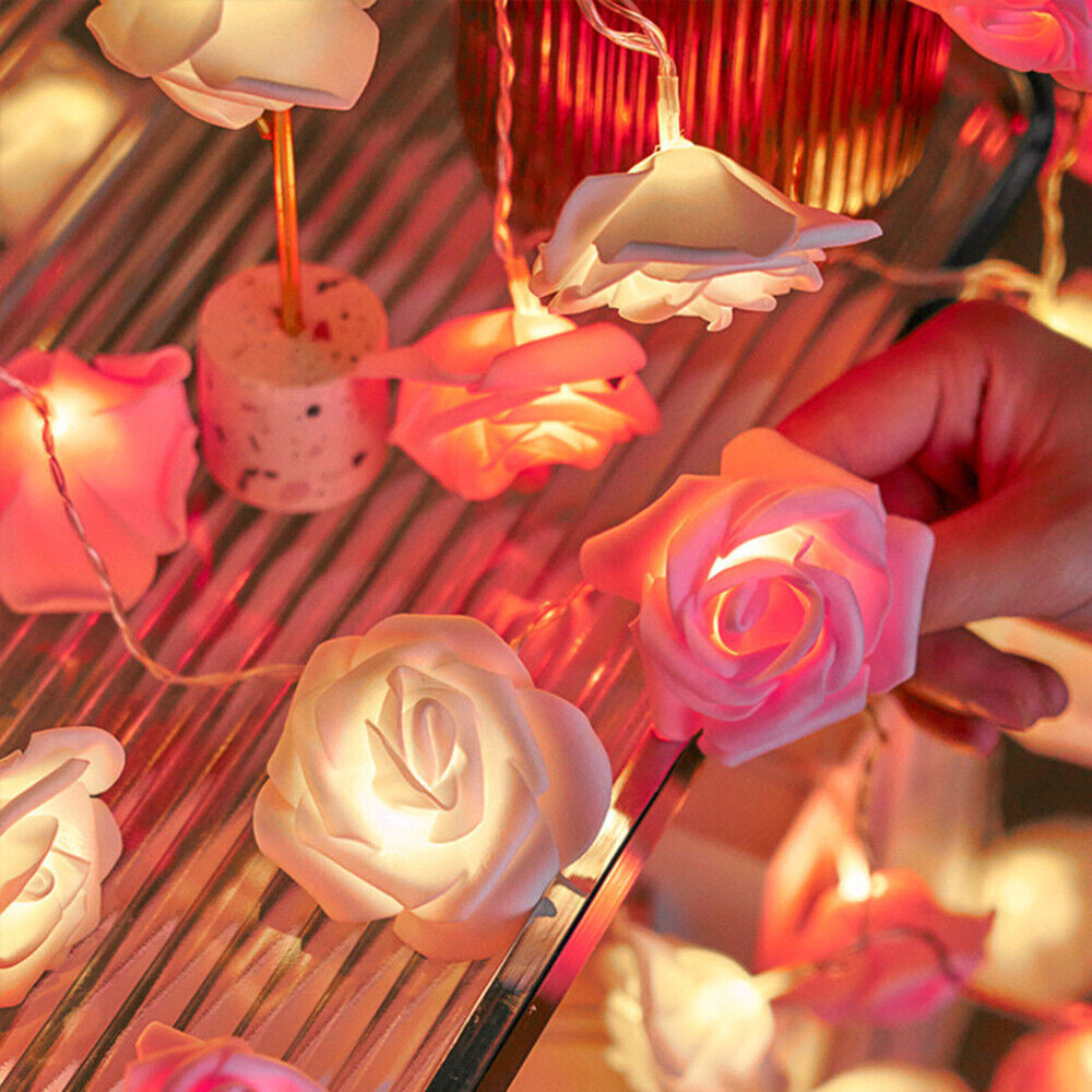 Premium Pink and White Rose 3D Fairy Lights - 50 LEDs, 5m