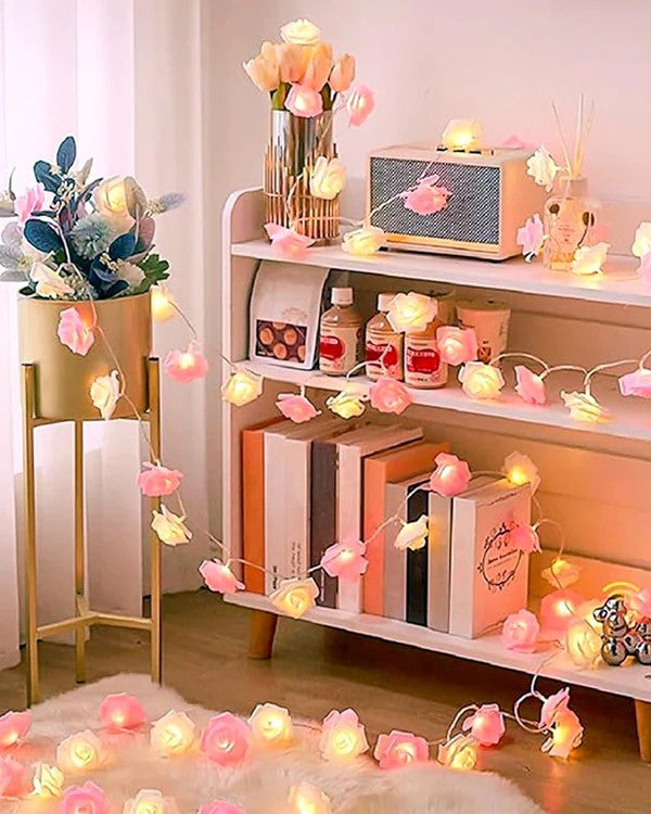 Premium Pink and White Rose 3D Fairy Lights - 50 LEDs, 5m