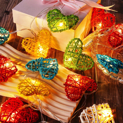 Premium Rainbow 3D Hollowed Rattan Heart Fairy Lights - 20 LEDs, 3m