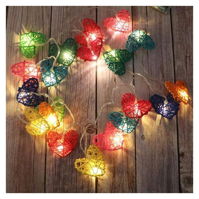 Premium Rainbow 3D Hollowed Rattan Heart Fairy Lights - 20 LEDs, 3m