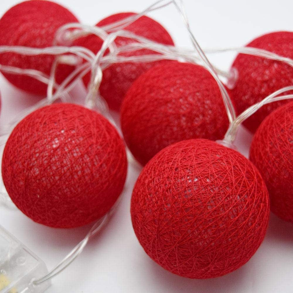 1 Set of 20 LED Red 5cm Cotton Ball Battery Powered String Lights Christmas Gift Home Wedding Party Bedroom Decoration Outdoor Indoor Table Centrepiece - SuperSaverAU - view 4