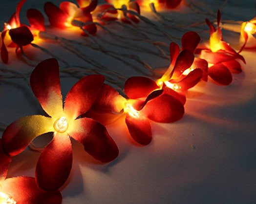 1 Set of 20 LED Deep Red Frangipani Flower Battery String Lights Christmas Gift Home Wedding Party Decoration Outdoor Table Garland Wreath - SuperSaverAU - view 2