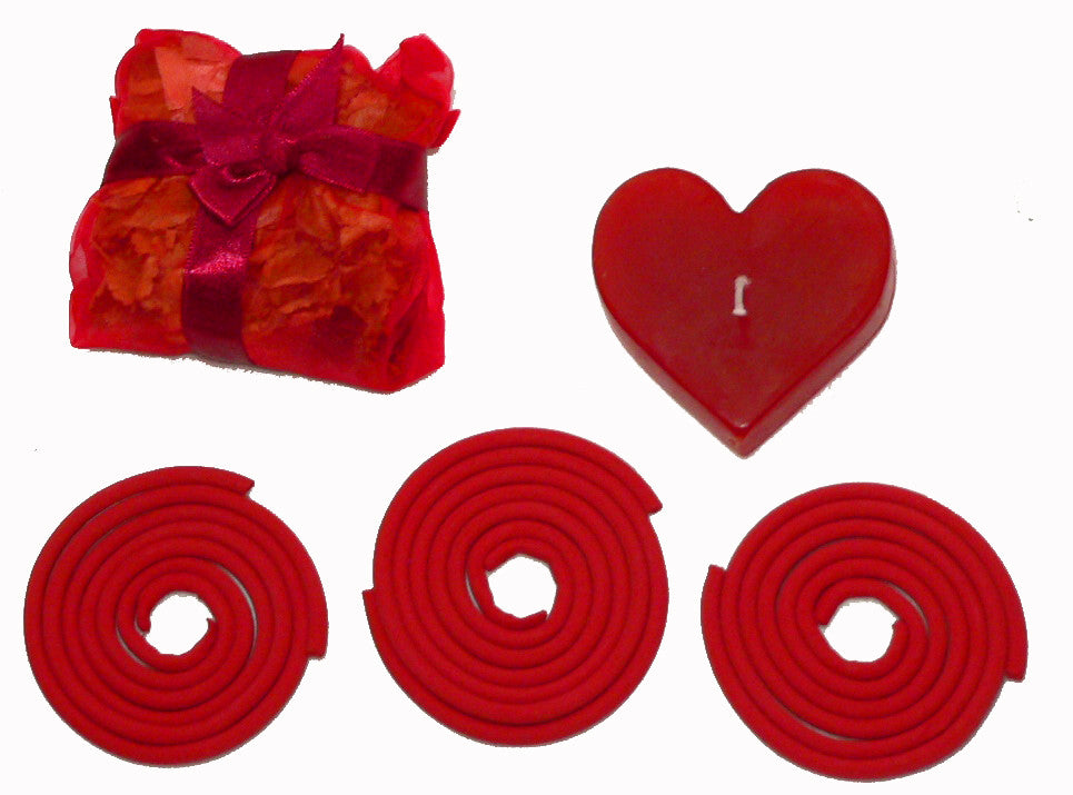 Premium Red Heart Candle Spa Gift Set with Incense & Pot Pourri