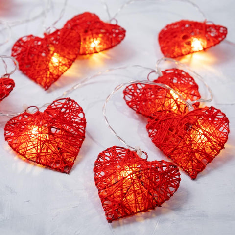 Premium Red 3D Hollowed Rattan Heart Fairy Lights - 50 LEDs, 5m