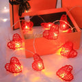 Premium Red 3D Hollowed Rattan Heart Fairy Lights - 50 LEDs, 5m