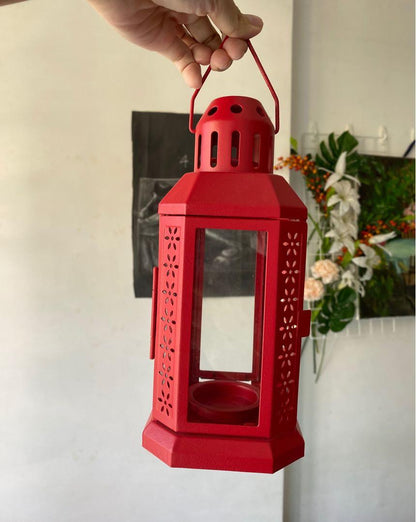 Red Metal Miners Lantern - 21 cm