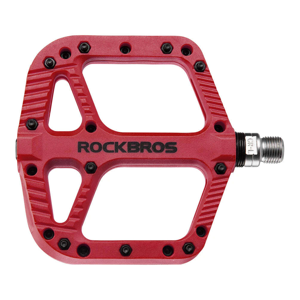 Rockbros Extra Large Nylon MTB Flat Pedals - 208g Red with Anti-Skid Design