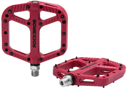 Rockbros Extra Large Nylon MTB Flat Pedals - 208g Red with Anti-Skid Design