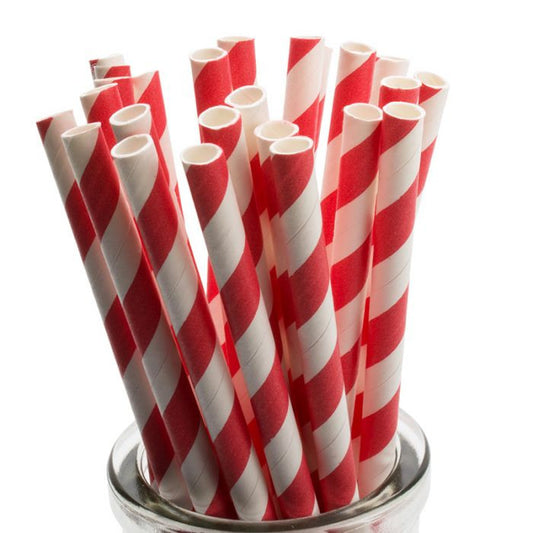 50 Pack Red & White Eco Paper Drinking Straws