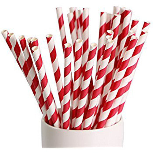 50 Pack Red & White Eco Paper Drinking Straws