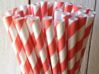 50 Pack Red & White Eco Paper Drinking Straws