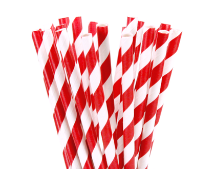 50 Pack Red & White Eco Paper Drinking Straws