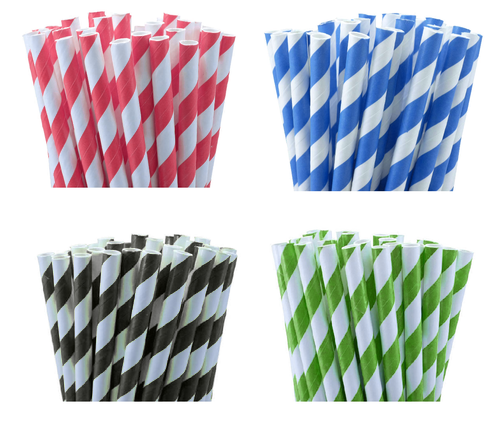 50 Pack Red & White Eco Paper Drinking Straws