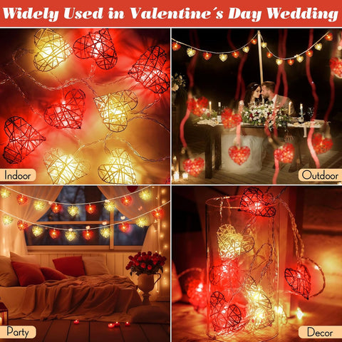 Premium Red and White 3D Hollowed Rattan Heart Fairy Lights - 20 LEDs, 3m