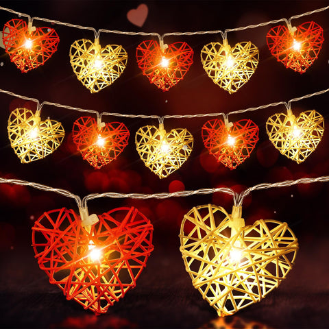 Premium Red and White 3D Hollowed Rattan Heart Fairy Lights - 50 LEDs, 5m