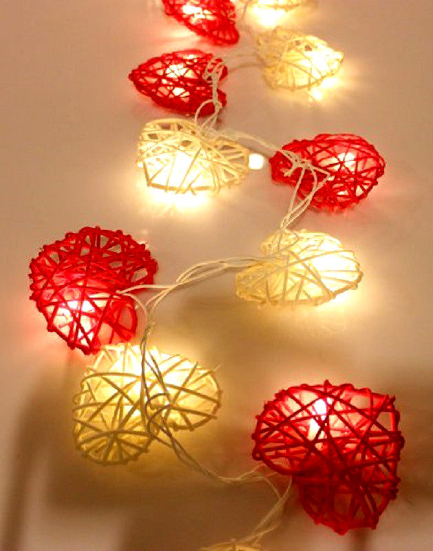 Premium Red and White 3D Hollowed Rattan Heart Fairy Lights - 50 LEDs, 5m