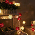 1 Set of Red and White 5cm Rattan Cane 50 Ball Battery Powered LONG 5m String Lights Christmas Gift Home Wedding Party Bedroom Decoration Table Centrepiece - SuperSaverAU - view 2