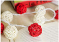 1 Set of Red and White 5cm Rattan Cane 50 Ball Battery Powered LONG 5m String Lights Christmas Gift Home Wedding Party Bedroom Decoration Table Centrepiece - SuperSaverAU - view 4