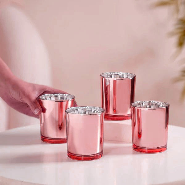 Premium Votive Tealight Candle Holders - Rose Gold Pink Mercury Glass, 20 Pack
