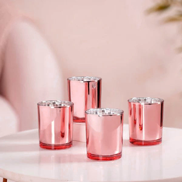 Premium Votive Tealight Candle Holders - Rose Gold Pink Mercury Glass, 40 Pack
