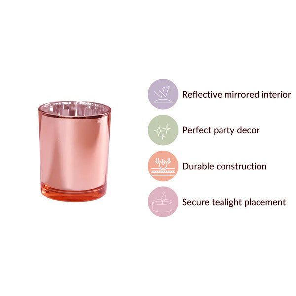 Premium Votive Tealight Candle Holders - Rose Gold Pink Mercury Glass, 40 Pack