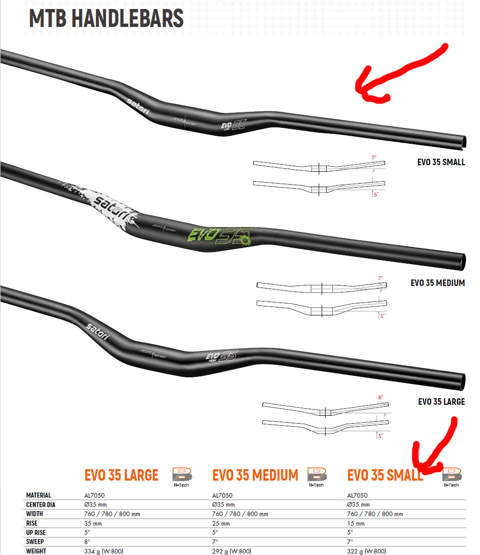 Satori MTB Handlebar 35mm Center Dia 780mm Width 15mm Rise Black - SuperSaverAU - view 2