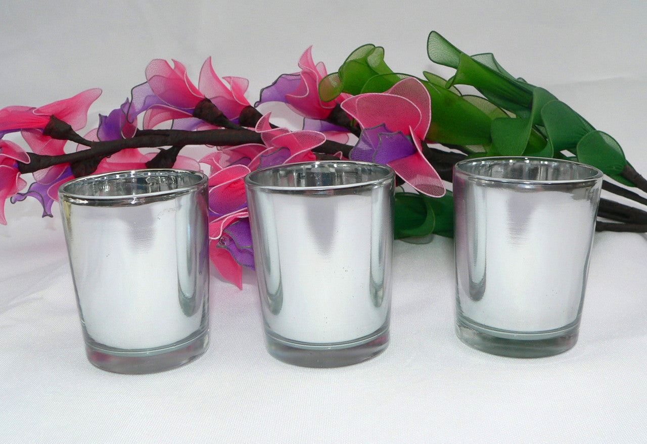 Premium Silver Mercury Glass Votive Candle Holders 6.5cm - 10 Pack