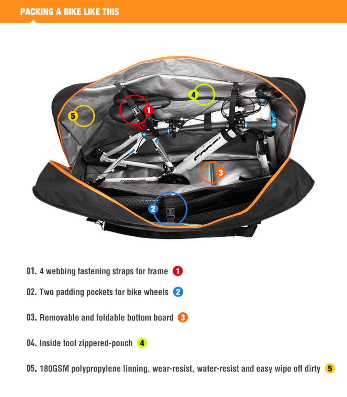 SPORTACE Bike Carrier Bag - Portable Soft Shell Travel Case 120 x 75cm, Lightweight, Reflective Trim - SuperSaverAU - view 6