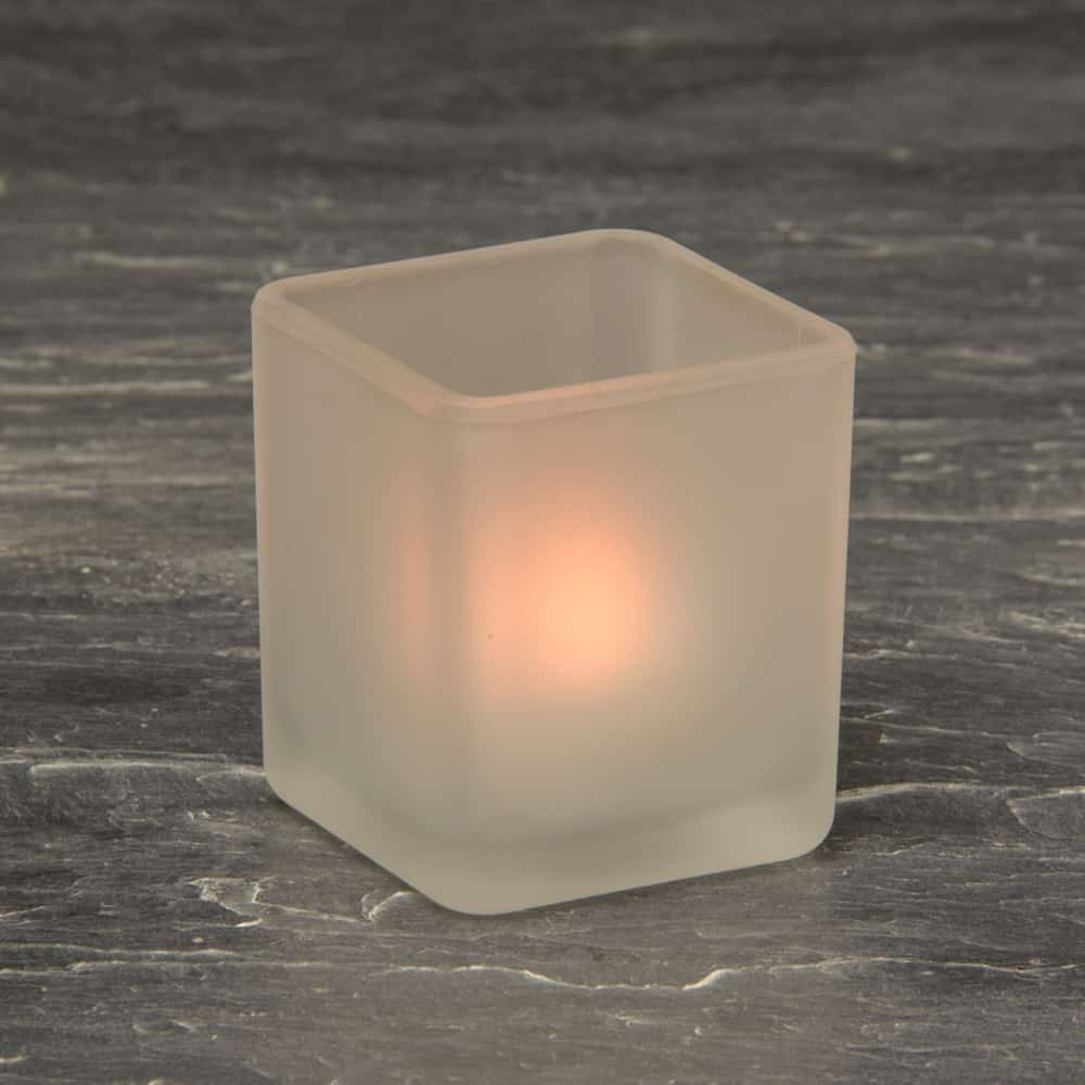 Premium Square Frosted Glass Tealight Candle Holders 5cm - 30 Pack