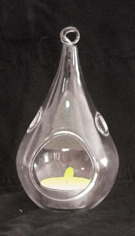 4 Pack of Clear Glass Hanging Tear Drop Tea Light Holders - 20cm High
