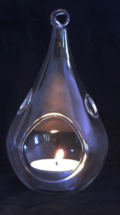4 Pack of Hanging Clear Glass Tealight Candle Holder Tear Drop Pear Shape