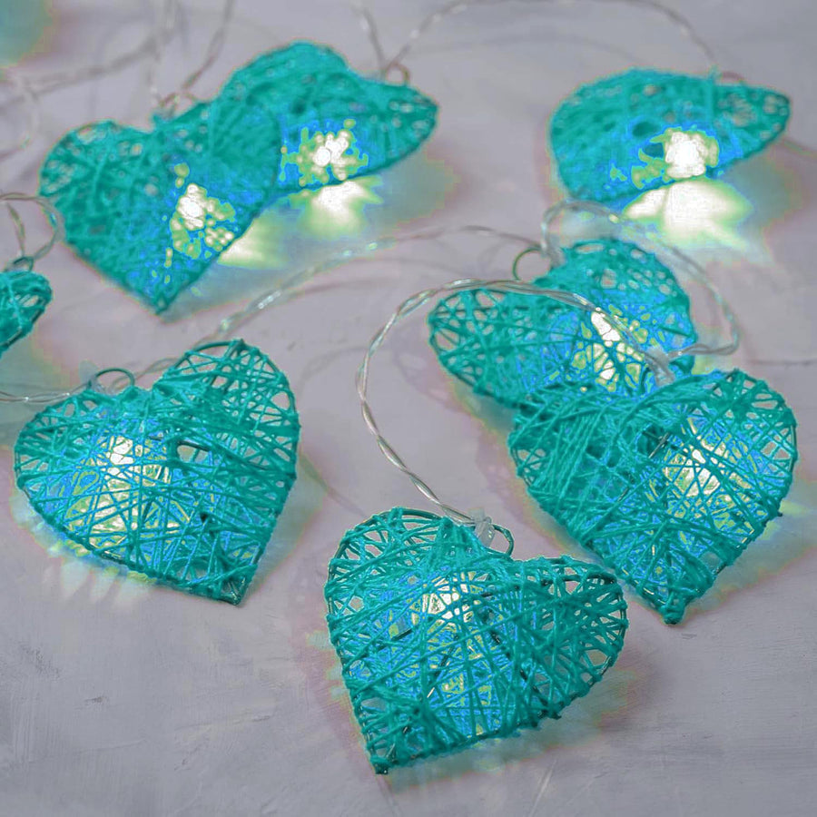 Premium Turquoise Blue 3D Hollowed Rattan Heart Fairy Lights - 20 LEDs, 3m