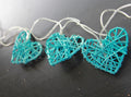 Premium Turquoise Blue 3D Hollowed Rattan Heart Fairy Lights - 20 LEDs, 3m