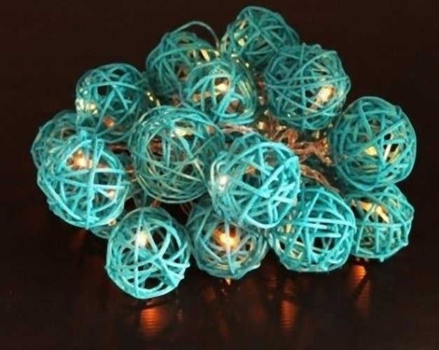 20 LED Turquoise Rattan Ball Lights Battery Powered for Vivid Decor
