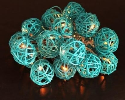 20 LED Turquoise Rattan Ball Lights Battery Powered for Vivid Decor