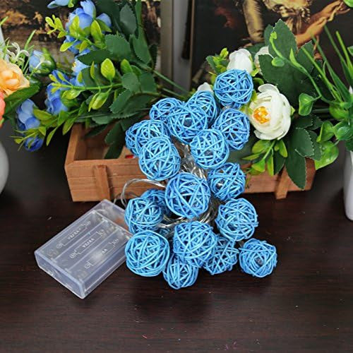 1 Set of Turquoise Blue 5cm Rattan Cane 50 Ball Battery Powered LONG 5m String Lights Christmas Gift Home Wedding Party Bedroom Decoration Table Centrepiece - SuperSaverAU - view 1