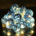 1 Set of Turquoise Blue 5cm Rattan Cane 50 Ball Battery Powered LONG 5m String Lights Christmas Gift Home Wedding Party Bedroom Decoration Table Centrepiece - SuperSaverAU - view 2