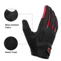 ROCKBROS Full Finger Cycling Gloves with Touchscreen Fingers - Red, Large