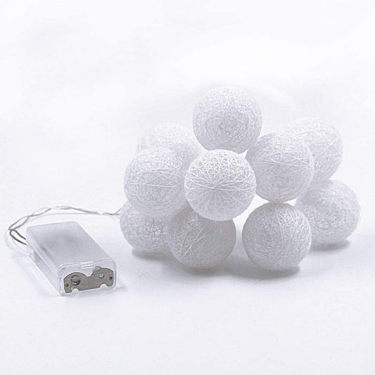 1 Set of 20 LED White 5cm Cotton Ball Battery Powered String Lights Christmas Gift