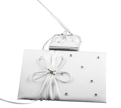 Wedding Guest Book 21cm x 16cm with 70 Pages + Pen Stand & Silver Pen