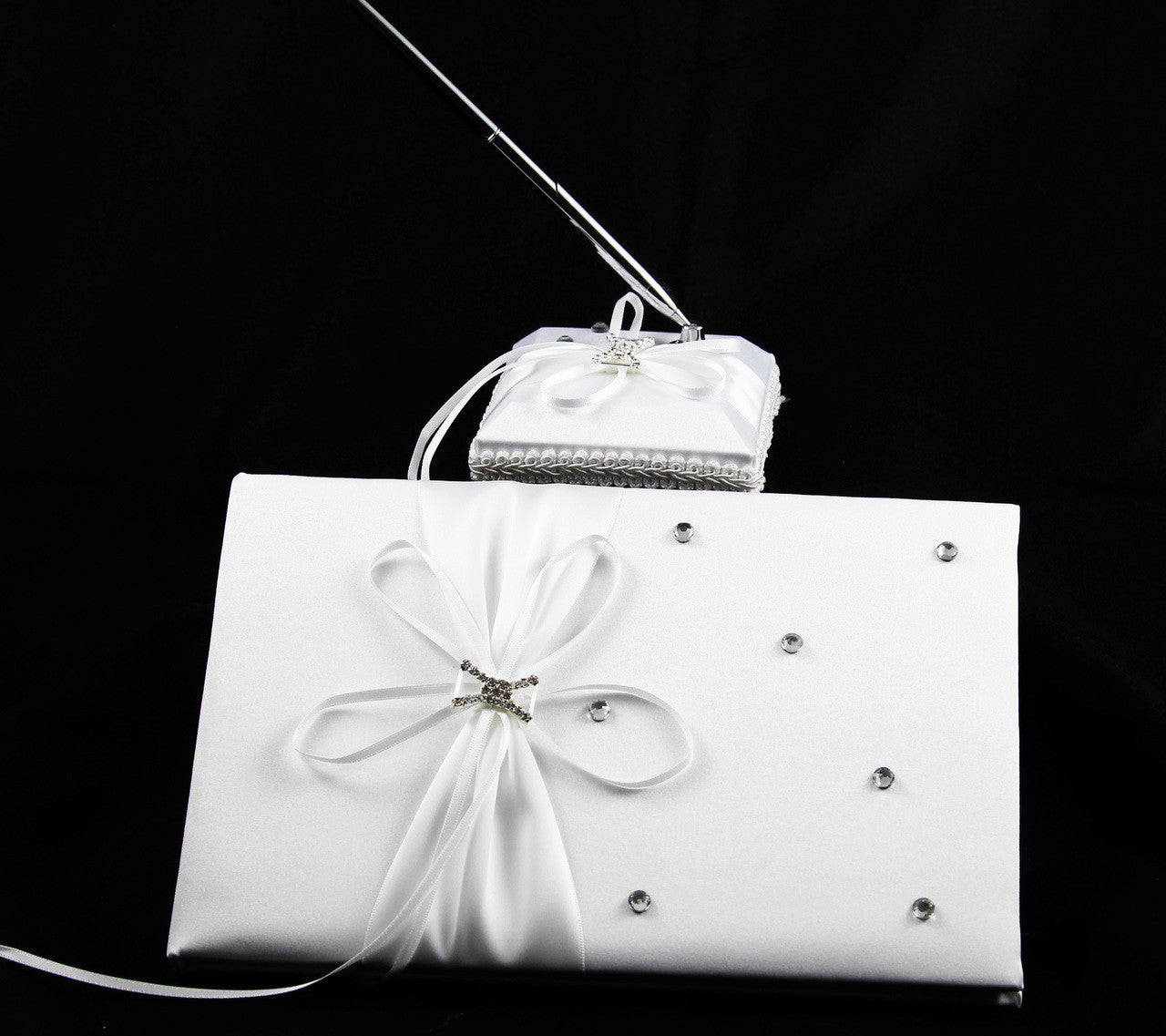 Wedding Guest Book 21cm x 16cm with 70 Pages + Pen Stand & Silver Pen