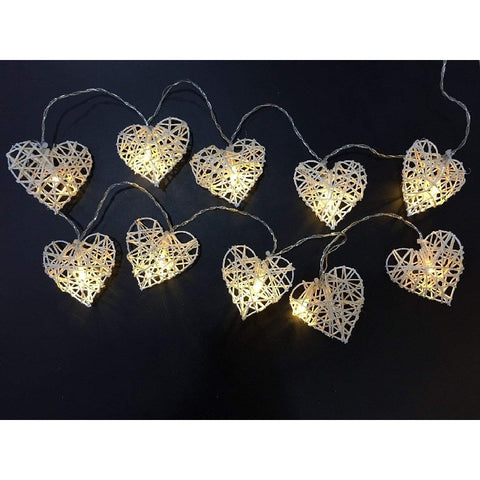 Premium White 3D Hollowed Rattan Heart Fairy Lights - 20 LEDs, 3m